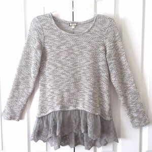 Eyeshadow Lace Detail High Low Pullover Sweater M